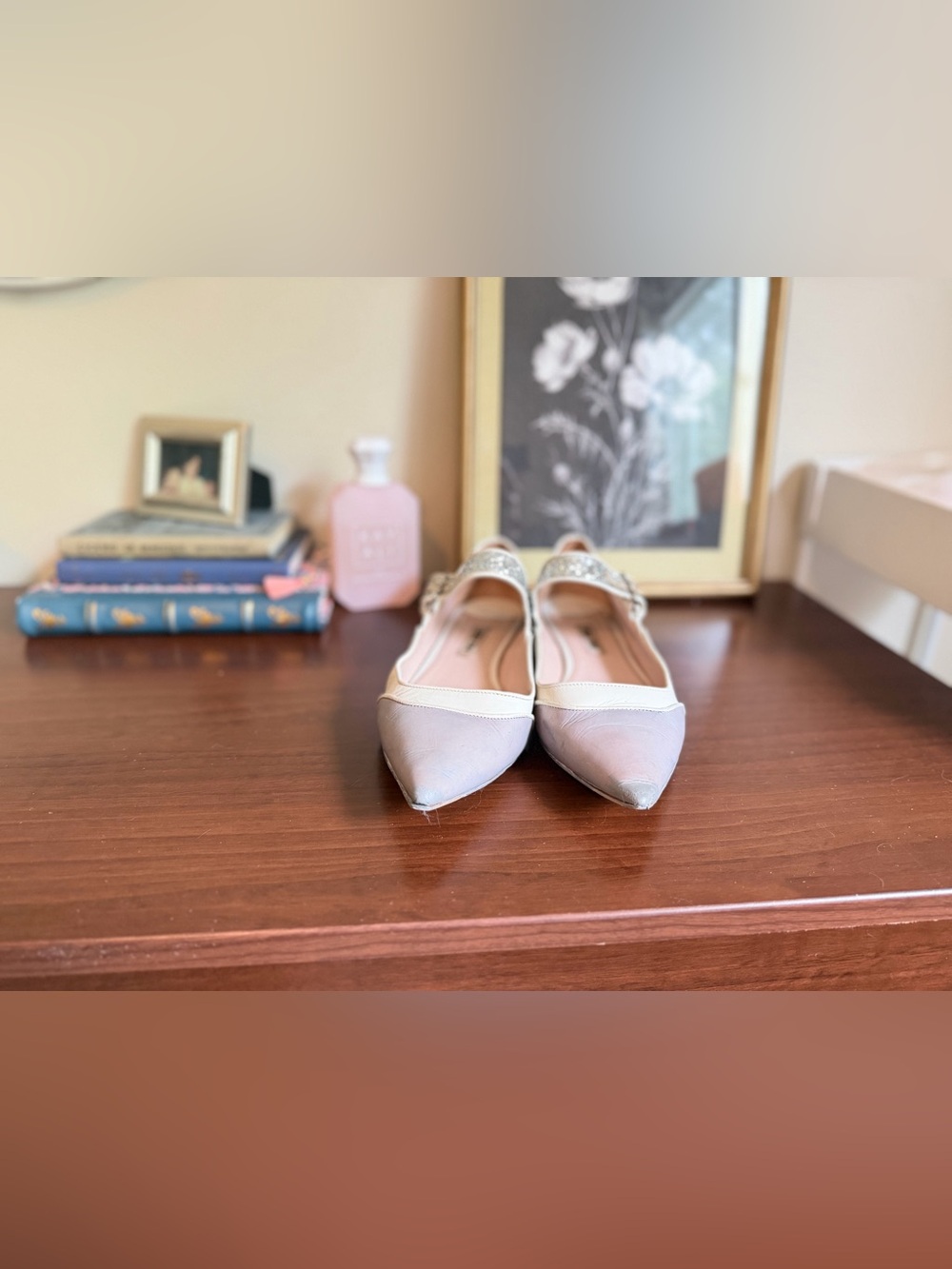 Miu Miu Mary Jane Sparkle White Gray Leather Ballet Flats | Size 7 - Picture 8 of 9